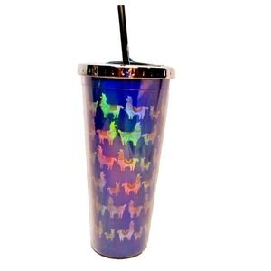 Llama‎ Tumbler Foil Rainbow Llamas AOP Lid Straw 20 oz NEW